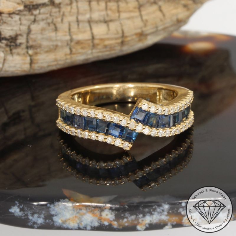 Wert 2890 € Diamant Saphir Ring in 585er 14 K Gelbgold - 91722
