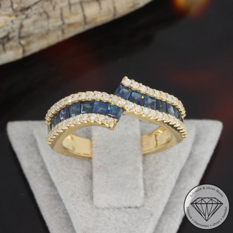 Wert 2890 € Diamant Saphir Ring in 585er 14 K Gelbgold - 91722