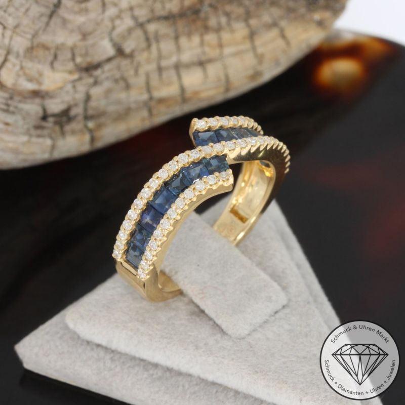 Wert 2890 € Diamant Saphir Ring in 585er 14 K Gelbgold - 91722