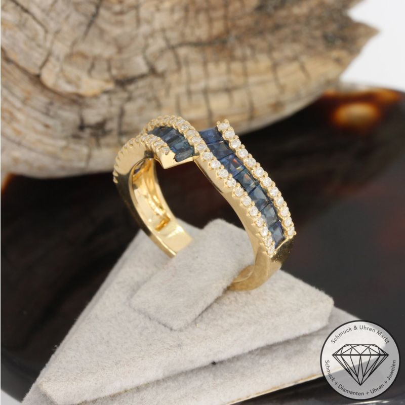Wert 2890 € Diamant Saphir Ring in 585er 14 K Gelbgold - 91722