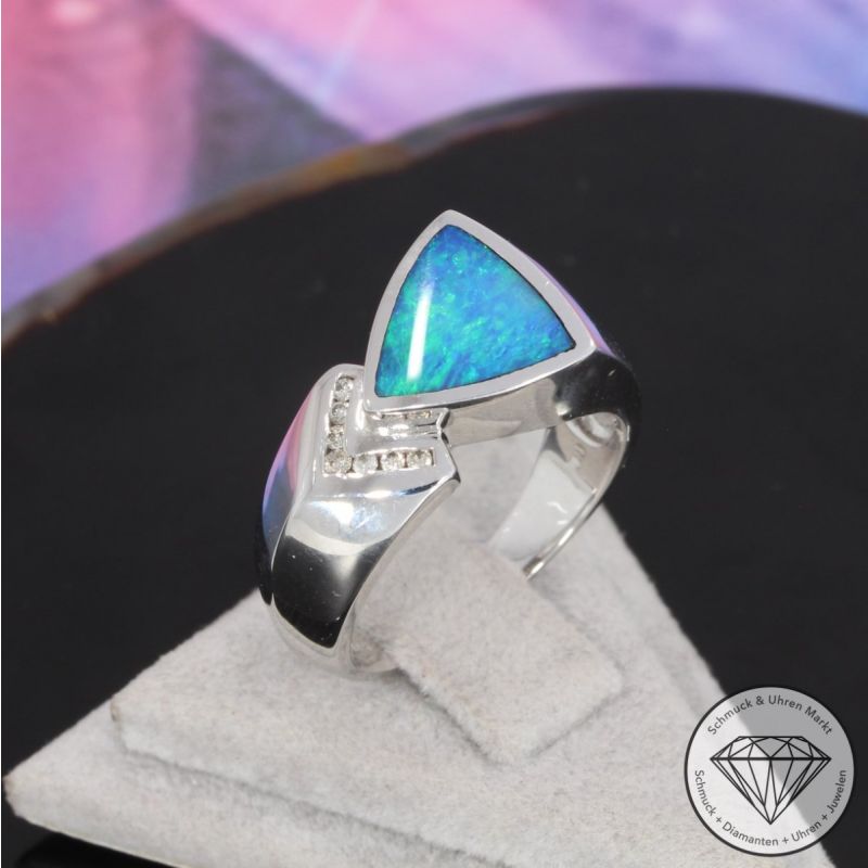 Wert 1540 € Brillant Opal Ring in 585er 14 K Weißgold - 91727