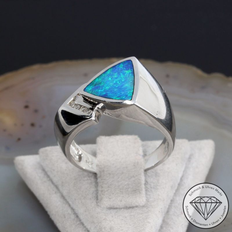 Wert 1540 € Brillant Opal Ring in 585er 14 K Weißgold - 91727