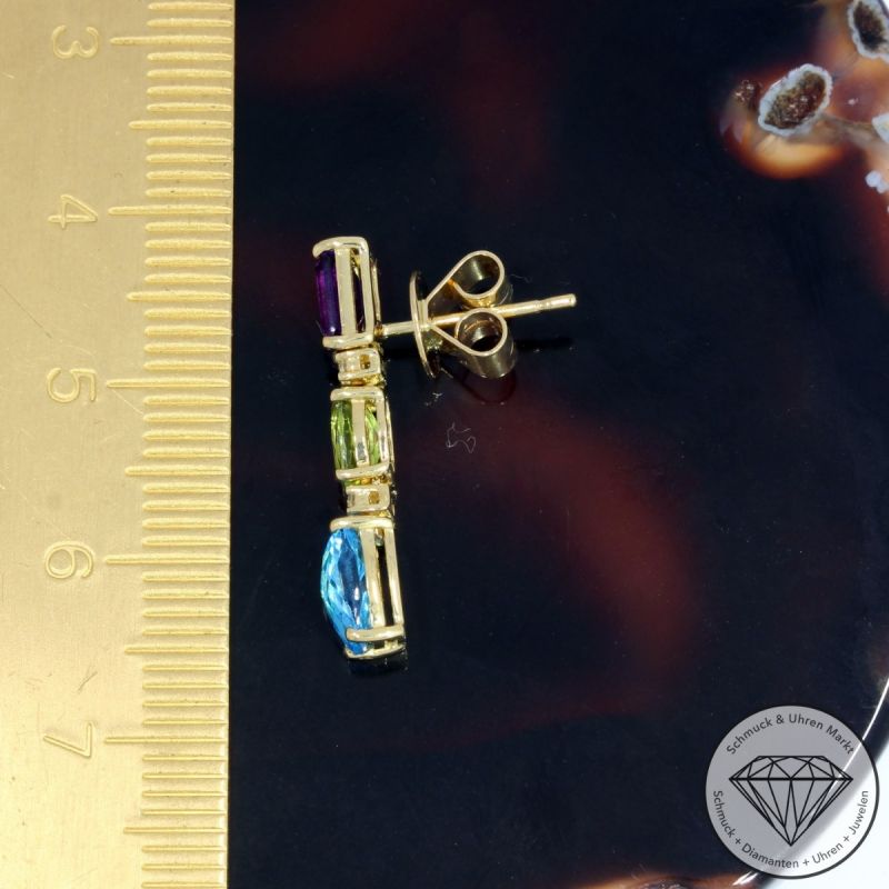 Wert 1190 € Brillant Farbedelstein Ohrringe 750er/18 Karat Gelb Gold Länge 2,3 cm – 91739