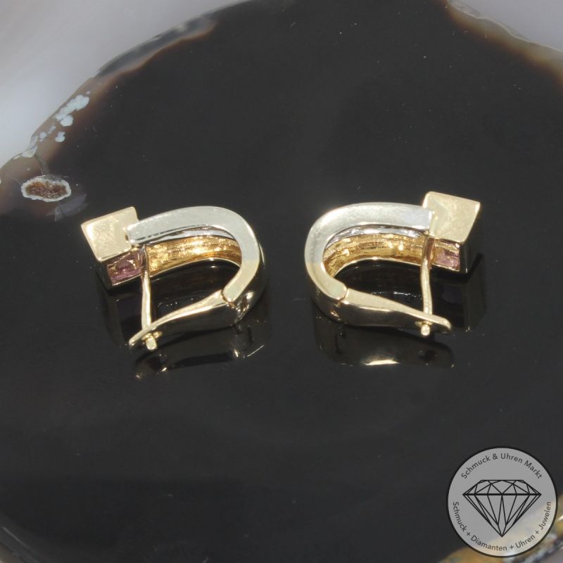 Wert 1850 € Bicolor Brillant Amethyst Ohrringe in 585er 14 K Gold - 91764