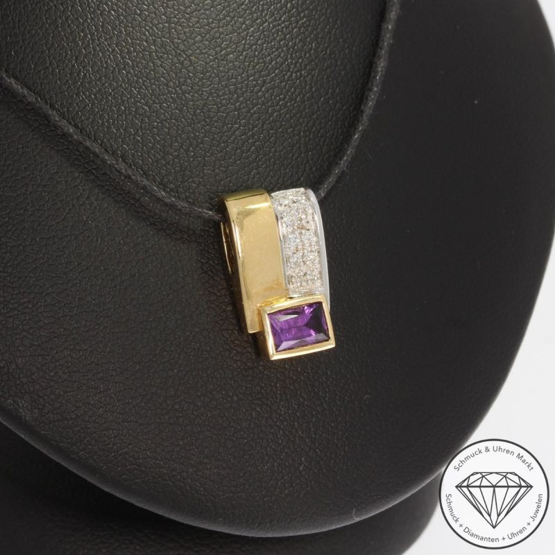 Wert 990 € Bicolor Brillant Amethyst Anhänger in 585er 14 K Gold - 91769