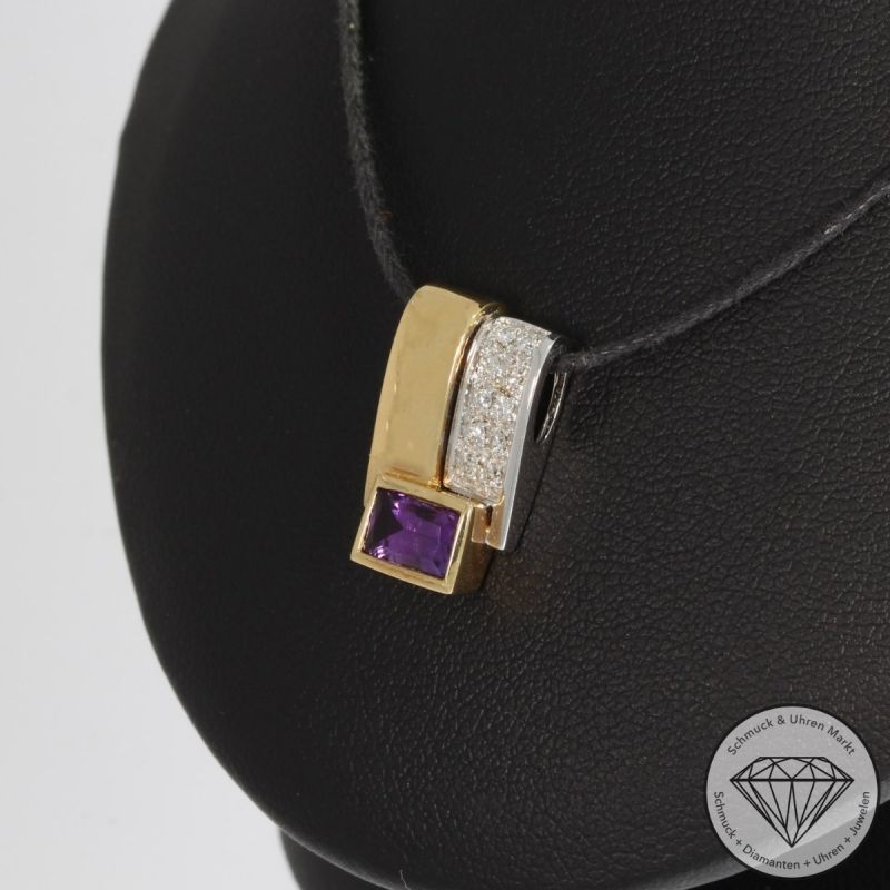 Wert 990 € Bicolor Brillant Amethyst Anhänger in 585er 14 K Gold - 91769