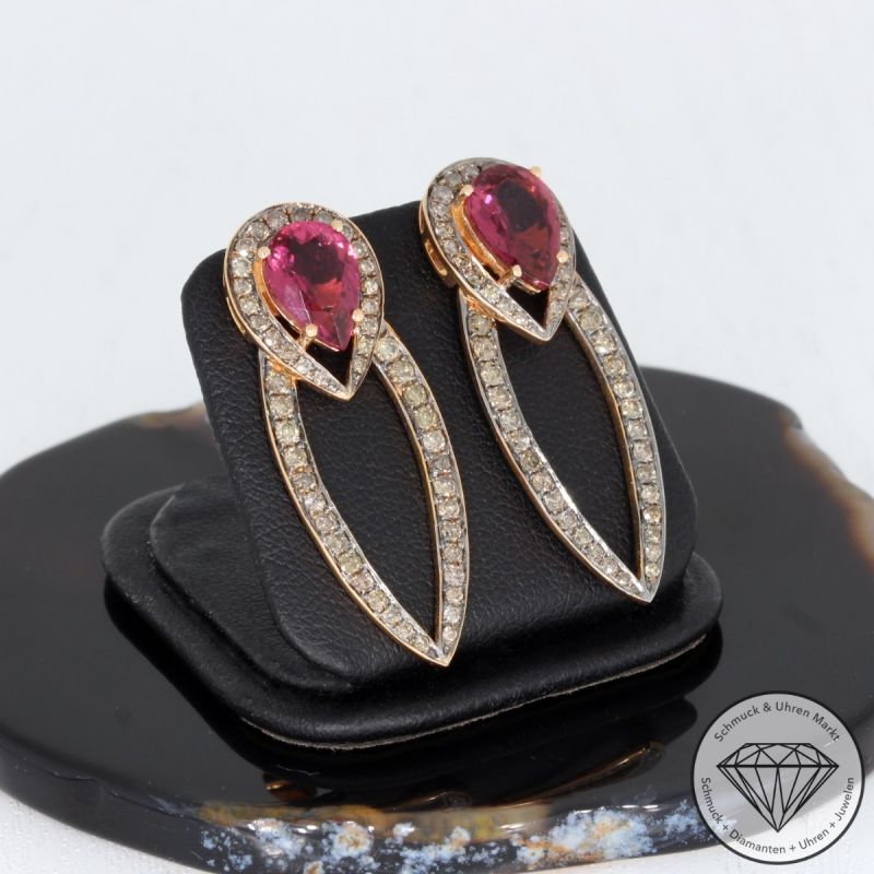 Sale! Wert 3390 € Brillant Turmalin Ohrringe in 750er 18 K Rosegold - 91786