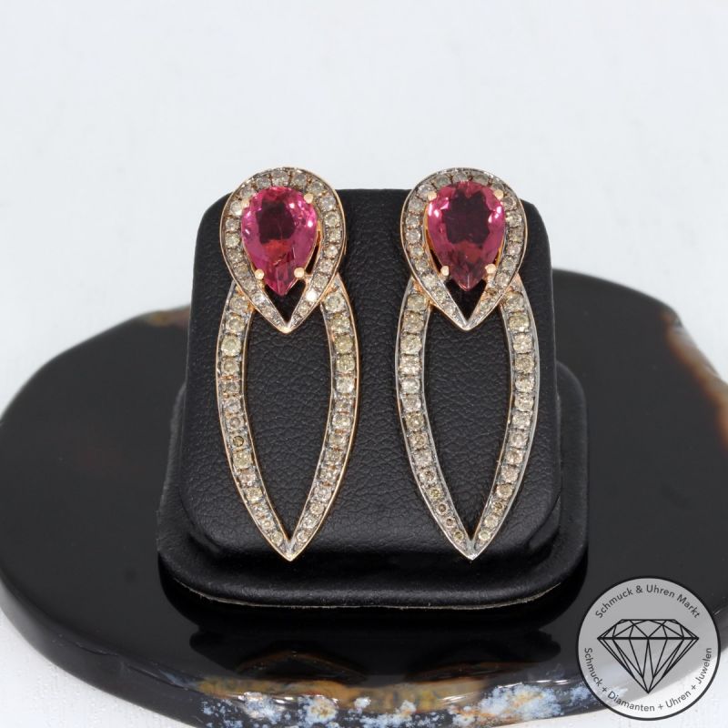 Sale! Wert 3390 € Brillant Turmalin Ohrringe in 750er 18 K Rosegold - 91786