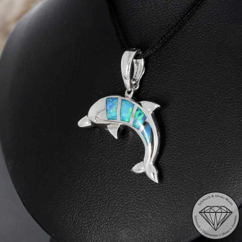Wert 1220 € Diamant Opal Anhänger Delfin in 585er 14 K Weißgold - 91812