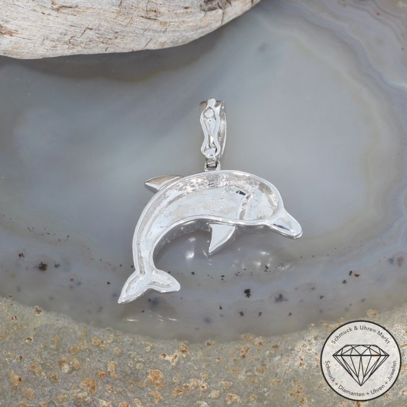 Wert 1220 € Diamant Opal Anhänger Delfin in 585er 14 K Weißgold - 91812