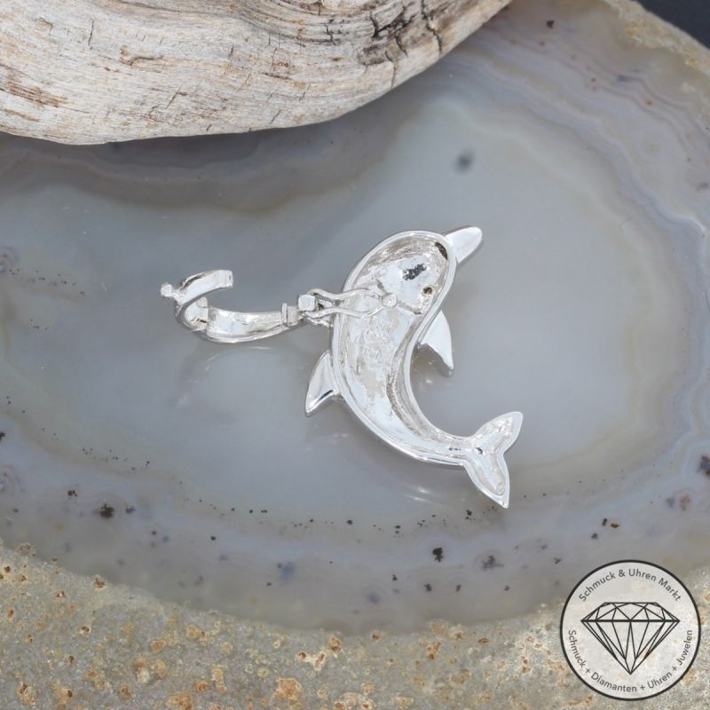 Wert 1220 € Diamant Opal Anhänger Delfin in 585er 14 K Weißgold - 91812