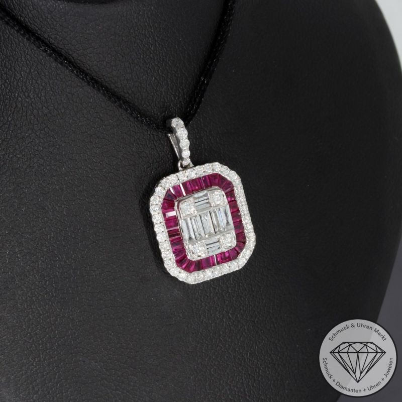 Sale! Wert 2890 € Brillant Diamant Rubin Anhänger in 750er 18 K Weißgold - 91816
