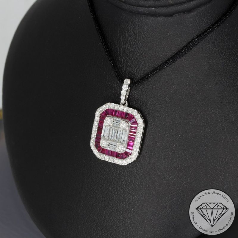 Sale! Wert 2890 € Brillant Diamant Rubin Anhänger in 750er 18 K Weißgold - 91816