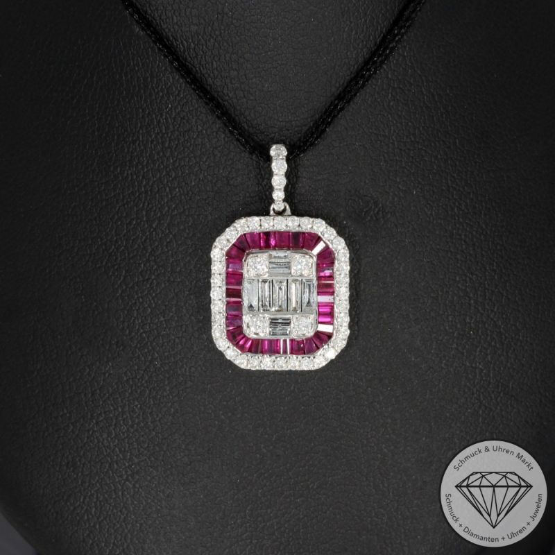 Sale! Wert 2890 € Brillant Diamant Rubin Anhänger in 750er 18 K Weißgold - 91816