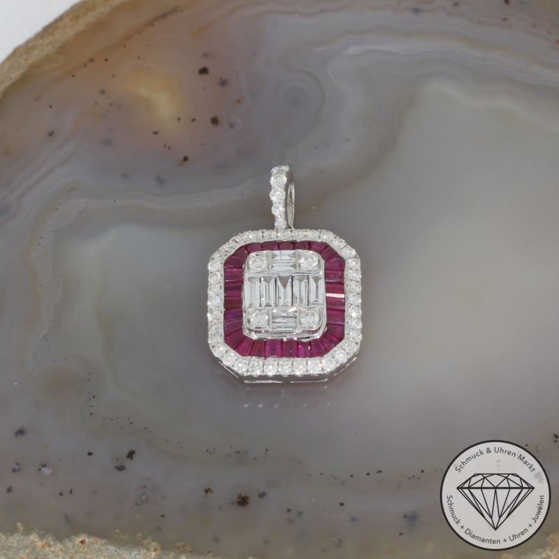 Sale! Wert 2890 € Brillant Diamant Rubin Anhänger in 750er 18 K Weißgold - 91816