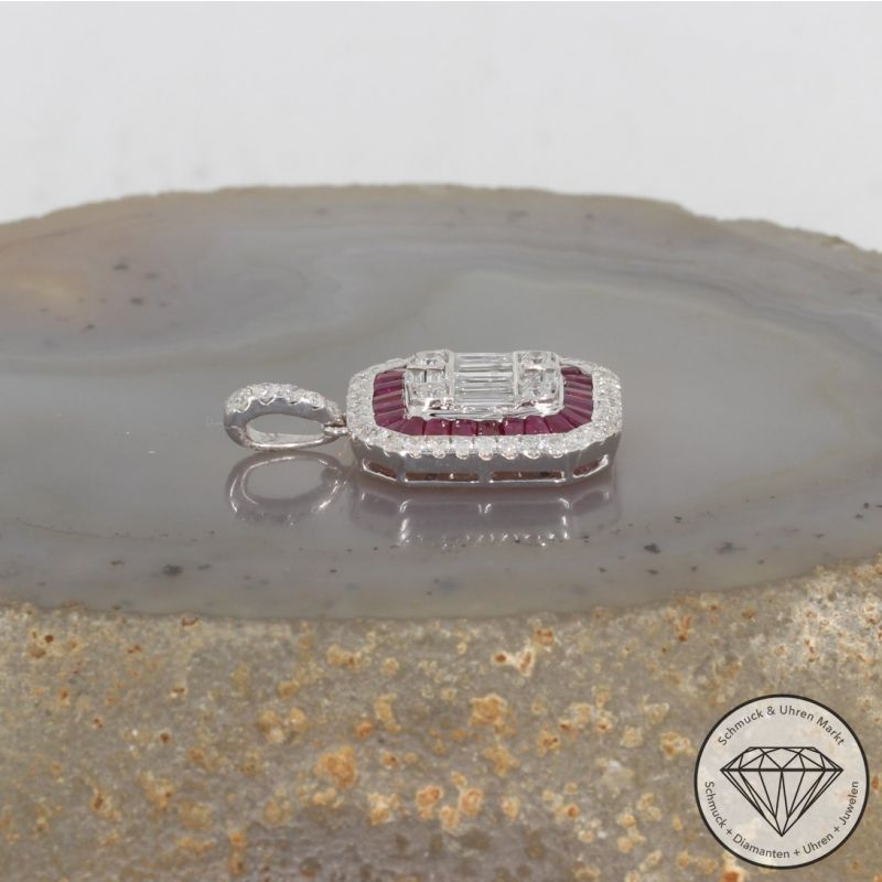 Sale! Wert 2890 € Brillant Diamant Rubin Anhänger in 750er 18 K Weißgold - 91816