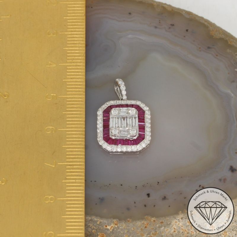 Sale! Wert 2890 € Brillant Diamant Rubin Anhänger in 750er 18 K Weißgold - 91816