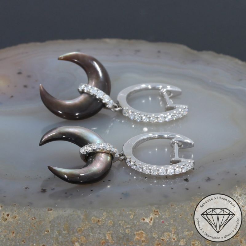 Wert 1850 € Brillant Muschelkern Creolen mit Anhängern in 750er 18 K Weißgold - 91819