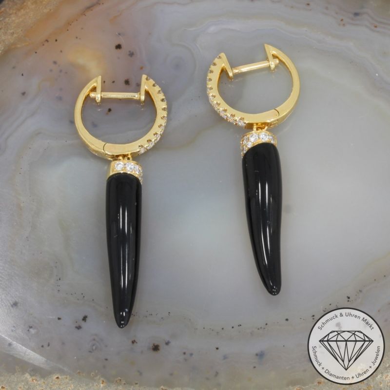 Wert 2690 € Brillant Onyx Creolen in 750er 18 K Gelbgold - 91821