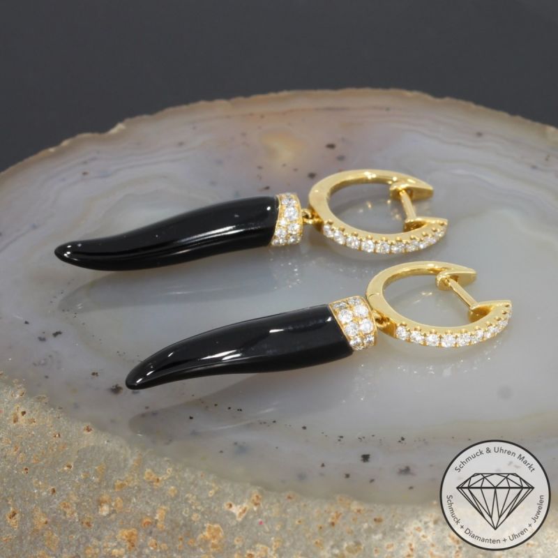 Wert 2690 € Brillant Onyx Creolen in 750er 18 K Gelbgold - 91821