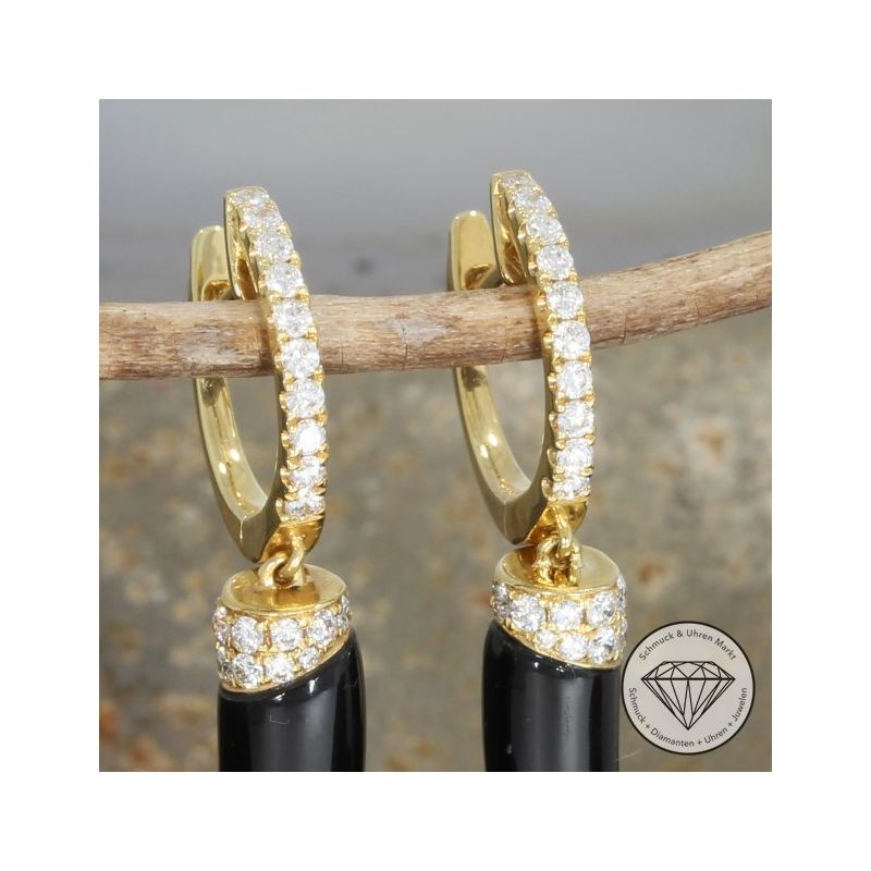 Wert 2690 € Brillant Onyx Creolen in 750er 18 K Gelbgold - 91821