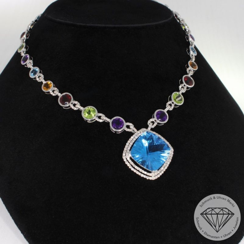 Wert 9990 € Brillant Farbedelstein Collier in 585er 14 K Weißgold - 91831
