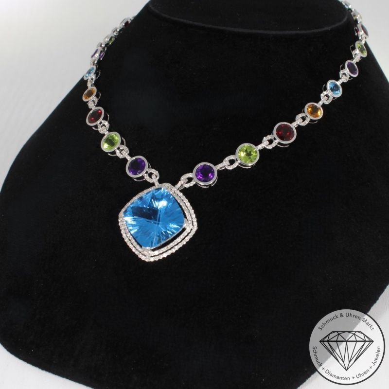 Wert 9990 € Brillant Farbedelstein Collier in 585er 14 K Weißgold - 91831