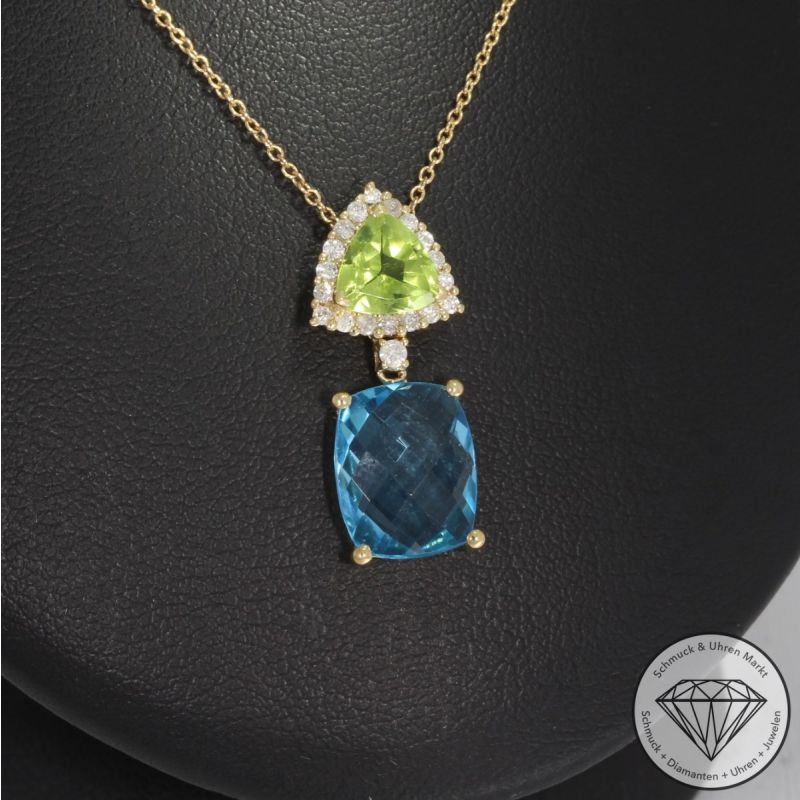 Wert 1250 € Brillant Topas Peridot Collier in 750er 18 K Gelbgold - 91835