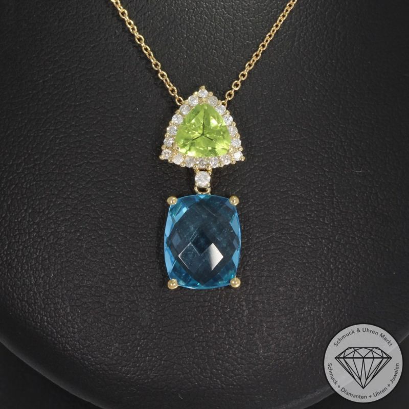 Wert 1250 € Brillant Topas Peridot Collier in 750er 18 K Gelbgold - 91835