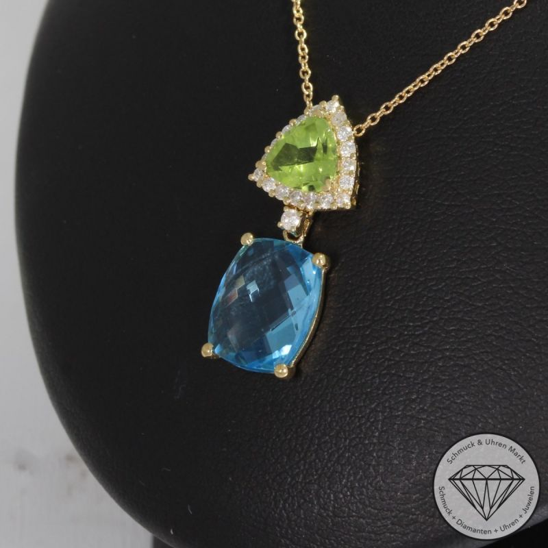 Wert 1250 € Brillant Topas Peridot Collier in 750er 18 K Gelbgold - 91835