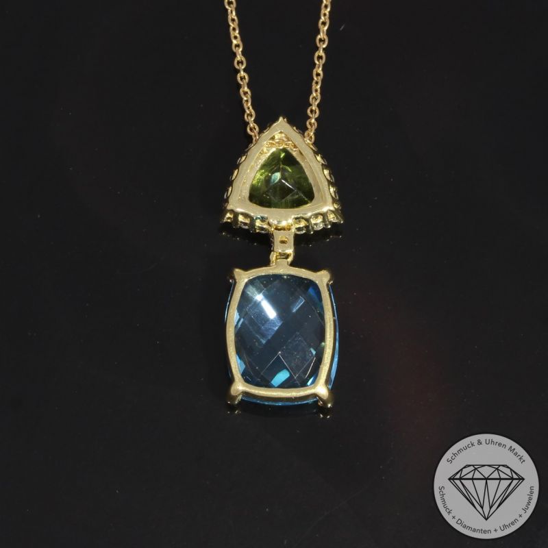 Wert 1250 € Brillant Topas Peridot Collier in 750er 18 K Gelbgold - 91835