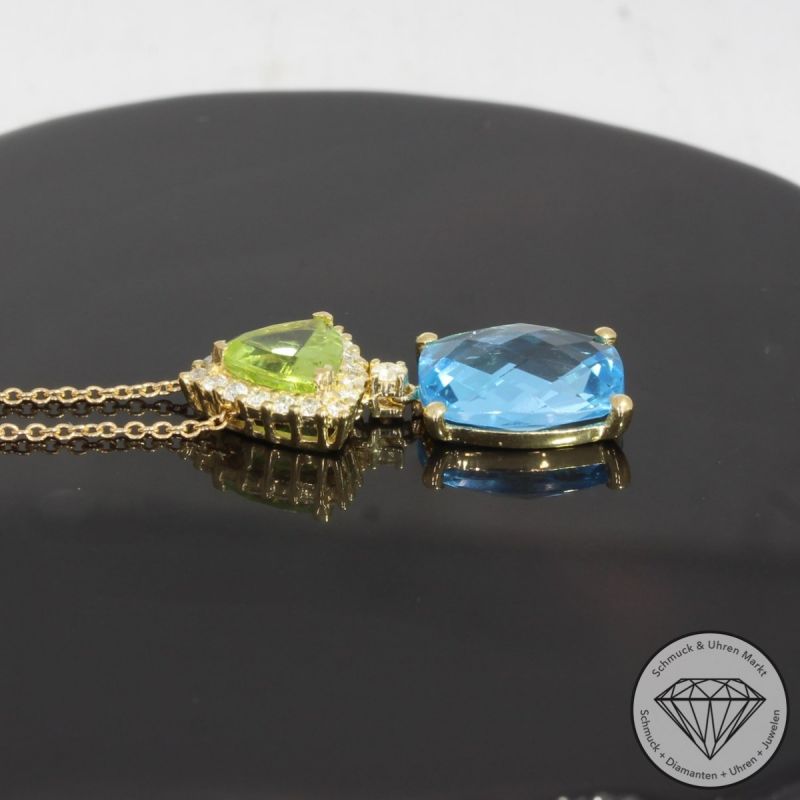 Wert 1250 € Brillant Topas Peridot Collier in 750er 18 K Gelbgold - 91835