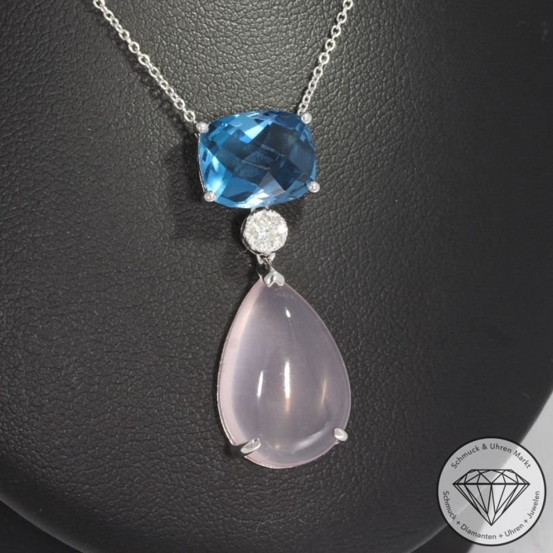 Sale! Wert 1350 € Brillant Farbedelstein Collier in 750er 18 K Weißgold - 91837