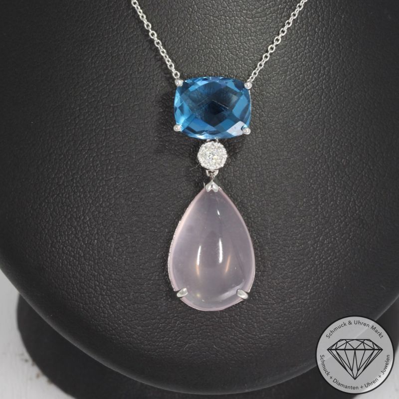 Sale! Wert 1350 € Brillant Farbedelstein Collier in 750er 18 K Weißgold - 91837
