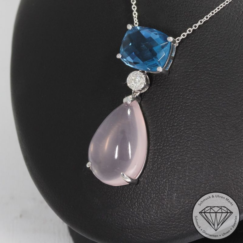 Sale! Wert 1350 € Brillant Farbedelstein Collier in 750er 18 K Weißgold - 91837