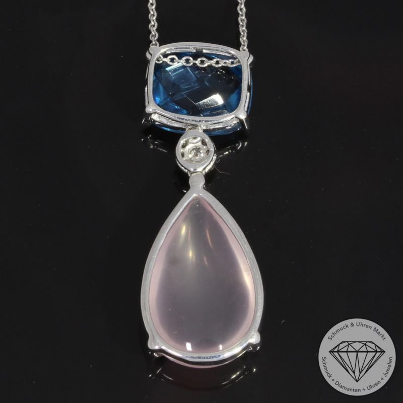 Sale! Wert 1350 € Brillant Farbedelstein Collier in 750er 18 K Weißgold - 91837