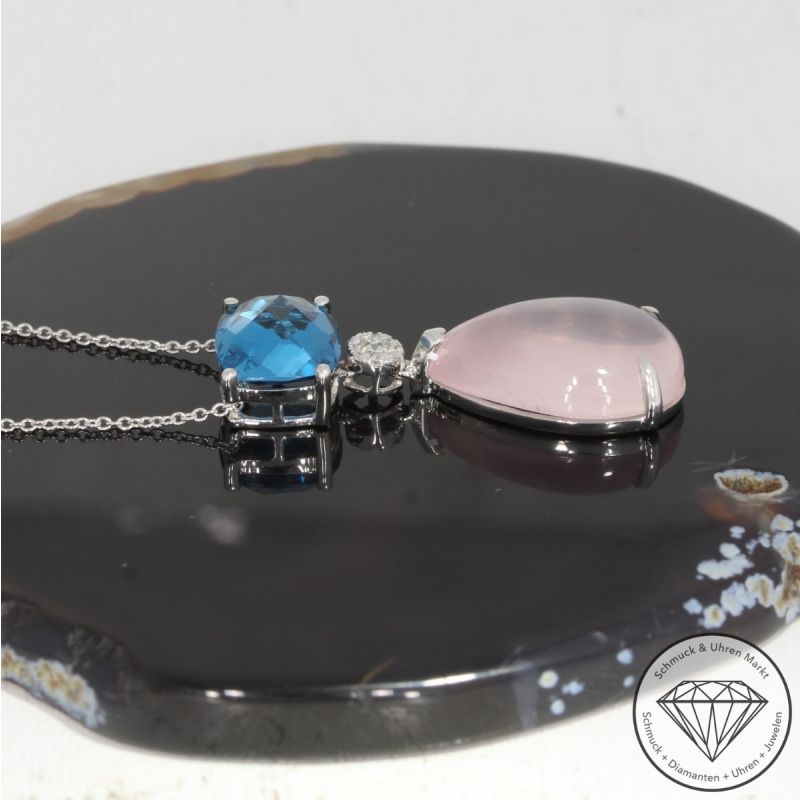 Sale! Wert 1350 € Brillant Farbedelstein Collier in 750er 18 K Weißgold - 91837