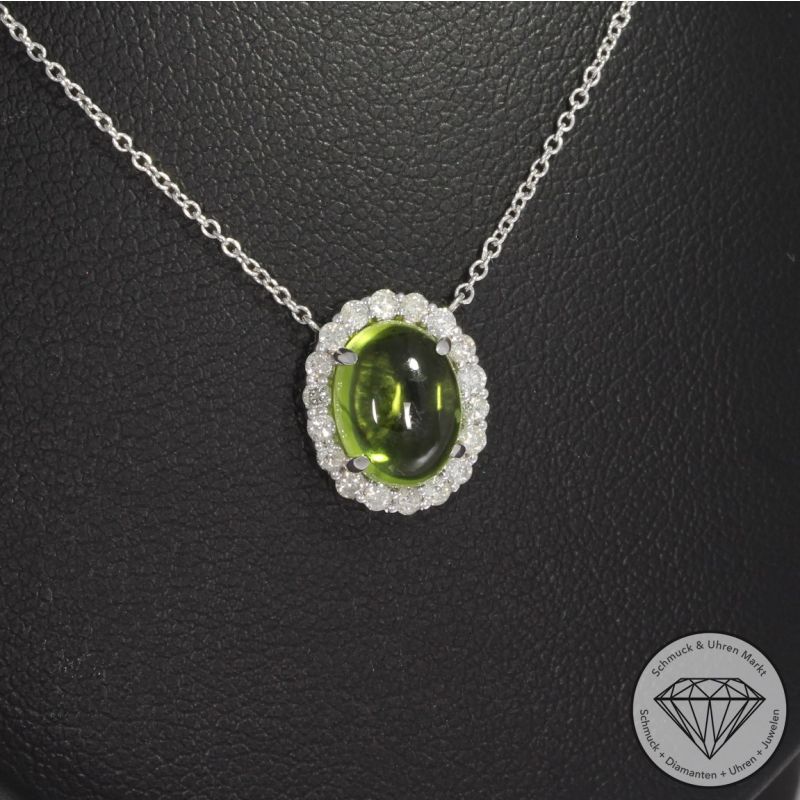 Wert 1350 € Brillant Peridot Collier in 750er 18 K Weißgold - 91838