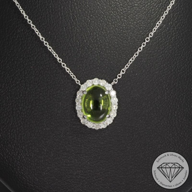 Wert 1350 € Brillant Peridot Collier in 750er 18 K Weißgold - 91838