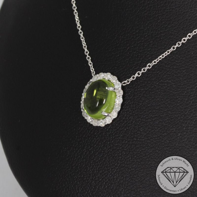 Wert 1350 € Brillant Peridot Collier in 750er 18 K Weißgold - 91838