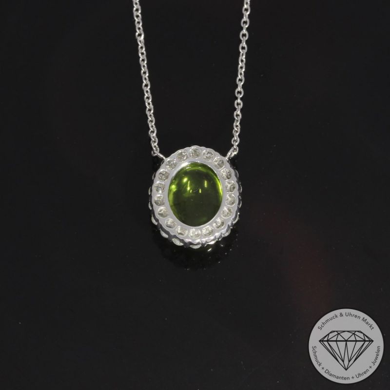 Wert 1350 € Brillant Peridot Collier in 750er 18 K Weißgold - 91838