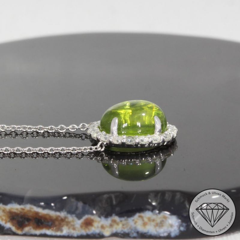 Wert 1350 € Brillant Peridot Collier in 750er 18 K Weißgold - 91838