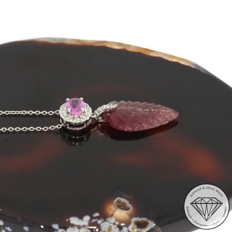 Wert 1490 € Brillant Saphir Turmalin Anhänger mit Kette in 750er 18 K Weißgold - 91839