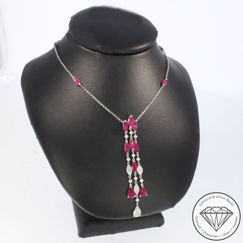 Wert 4950 € Brillant Diamant Rubin Collier in 750er 18 K Weißgold - 91862