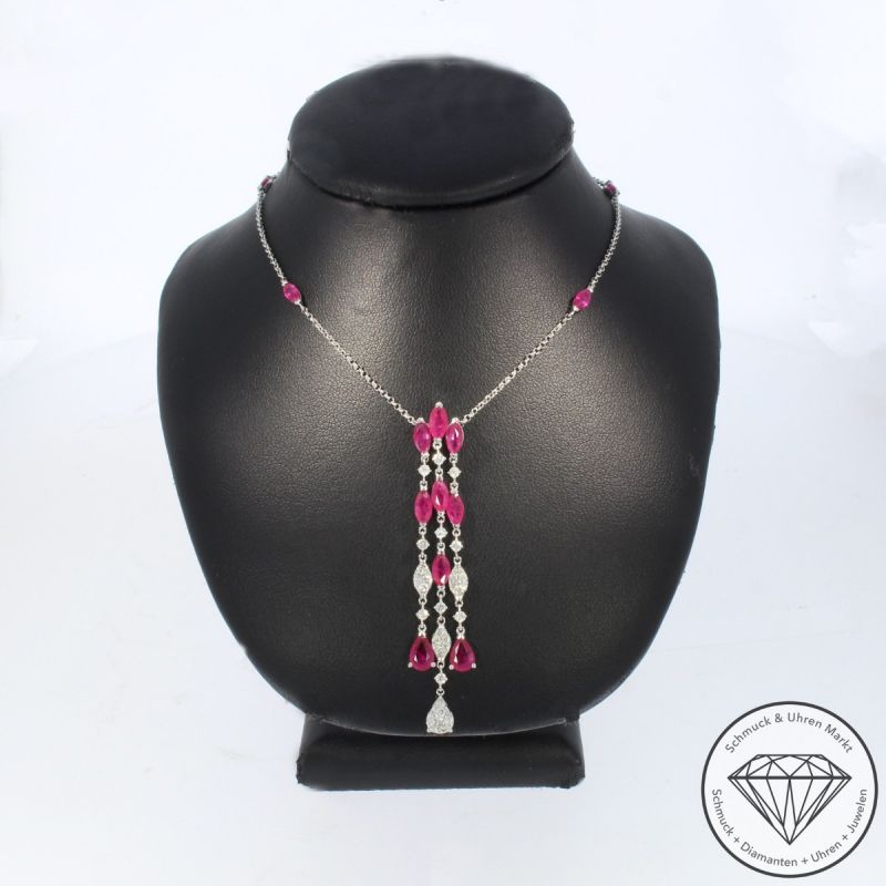 Wert 4950 € Brillant Diamant Rubin Collier in 750er 18 K Weißgold - 91862