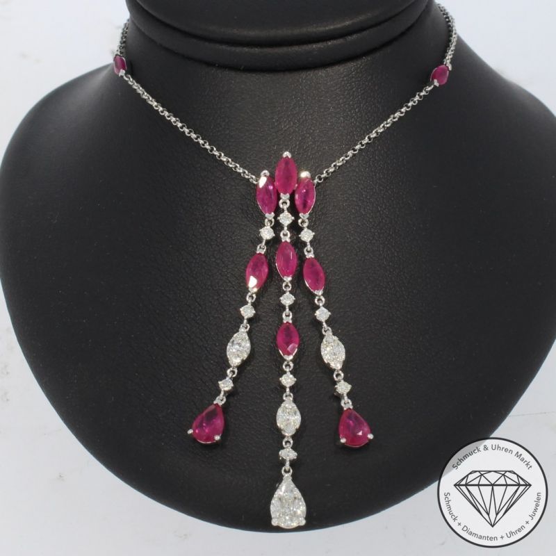 Wert 4950 € Brillant Diamant Rubin Collier in 750er 18 K Weißgold - 91862