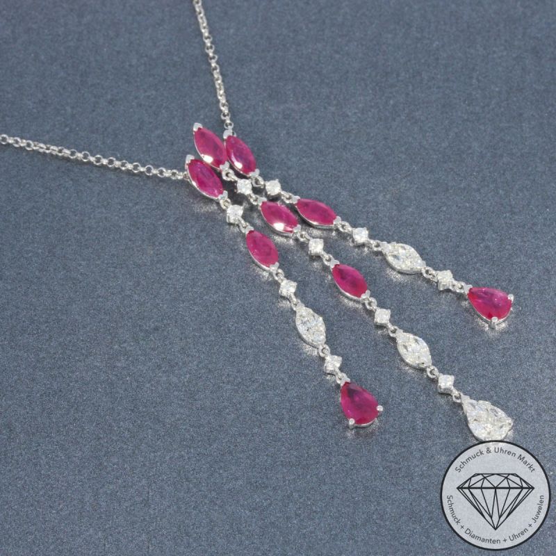 Wert 4950 € Brillant Diamant Rubin Collier in 750er 18 K Weißgold - 91862