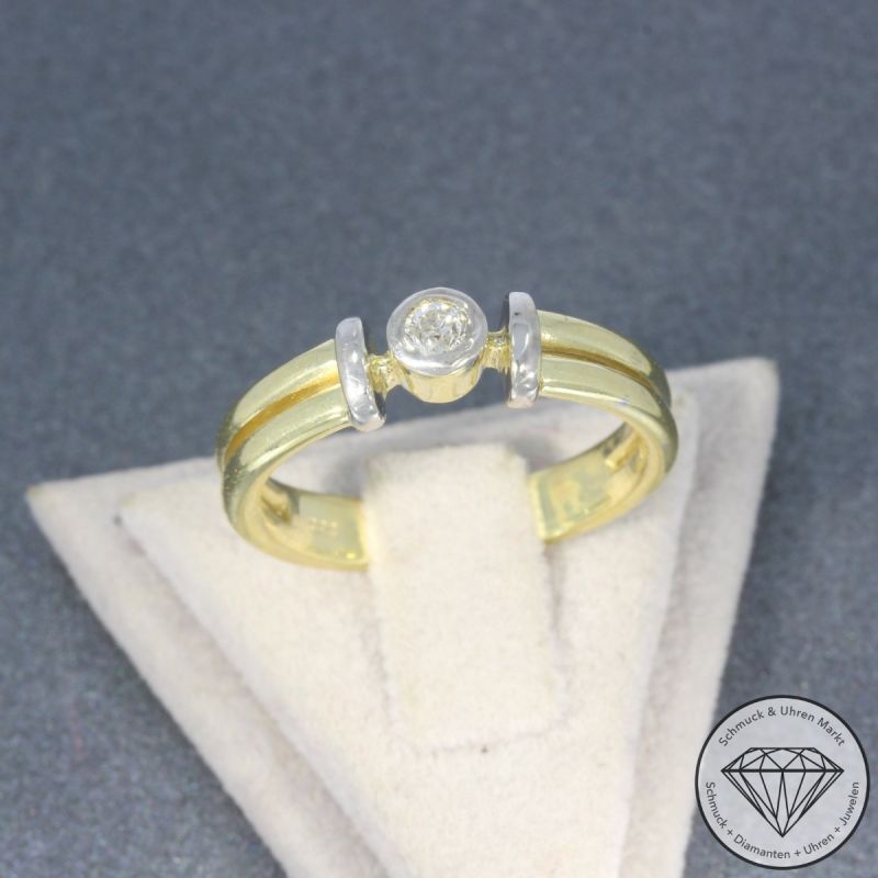 Wert 1250 € Bicolor Solitär Brillant Ring (ca. 0,12 carat) in 585er 14 K Gold - 91904