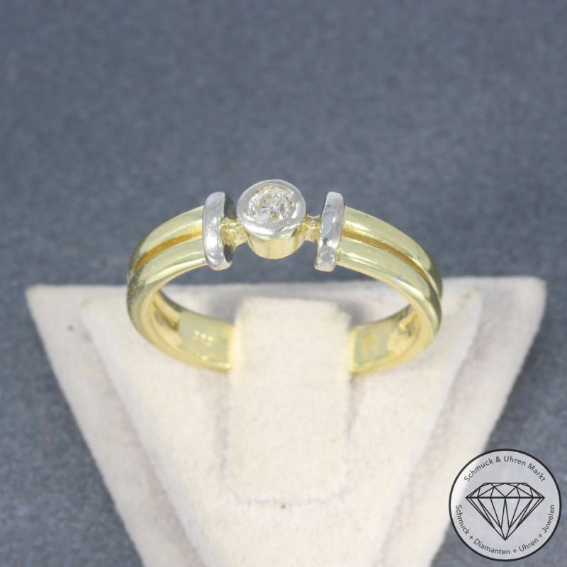 Wert 1250 € Bicolor Solitär Brillant Ring (ca. 0,12 carat) in 585er 14 K Gold - 91904