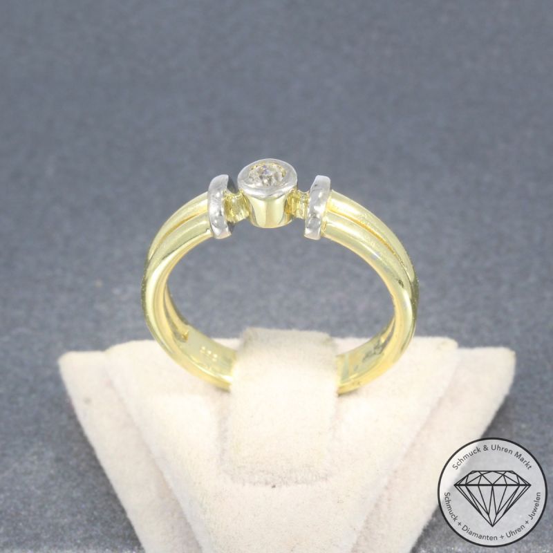 Wert 1250 € Bicolor Solitär Brillant Ring (ca. 0,12 carat) in 585er 14 K Gold - 91904